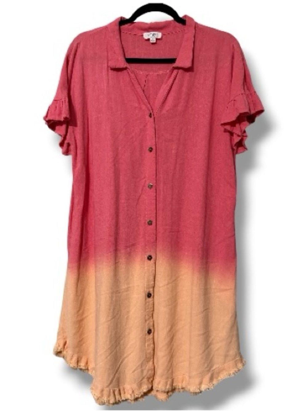 Umgee women’s size medium ombré coral and yellow linen blend tunic shirt dress